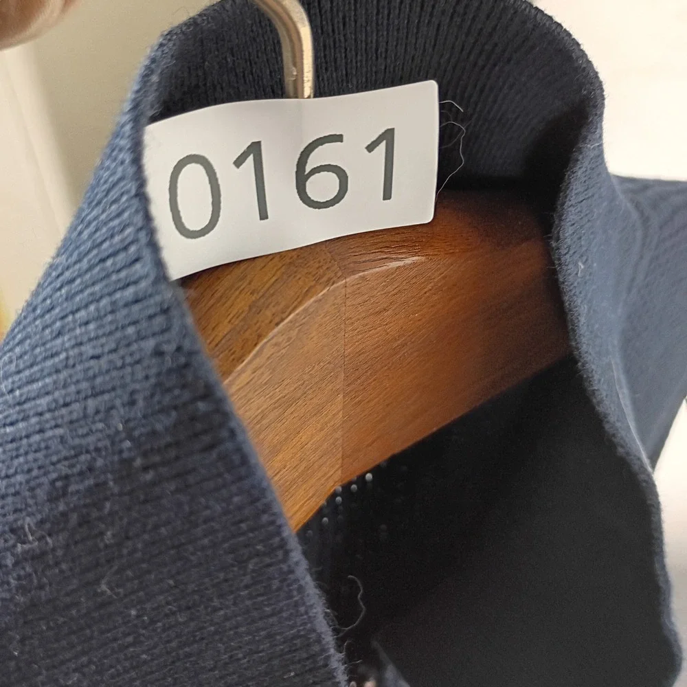 Massimo Dutti Mens XL Extrafine Cotton Navy Waffle Knit‎ Full Zip Sweater Collar